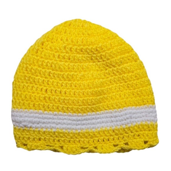 Vtg Crochet Handmade Flower Hat Beanie Women's OS Yellow White‎ Knit NEW - Picture 2 of 5